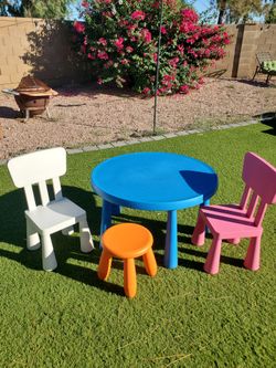 IKEA MAMMUT Kid's Table Set with 2 Chairs and Stool