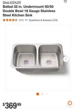 Shop KOHLER Ballad 32 in. Undermount 50/50 Double Bowl 18 Gauge Stainless Steel Kitchen Sink