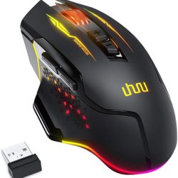 UHURU Wireless Gaming Mouse, Wired and Wireless Dual Modes Rechargeable RGB Gaming Mouse with 7 Programmable Buttons, Ergonomic and 5 Adjustable DPI L