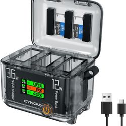 CYNOVA Battery Charger for DJI OSMO Action 5/4 Pro/OSMO 360 Accessories, Intelligent OLED Screen Triple-Slot 36w USB Power Delivery (Pd) Fast Charging