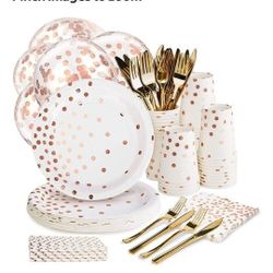 Paper Dinnerware Party Set With And Rose Gold
