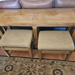 Drexel sofa table and 2 stools