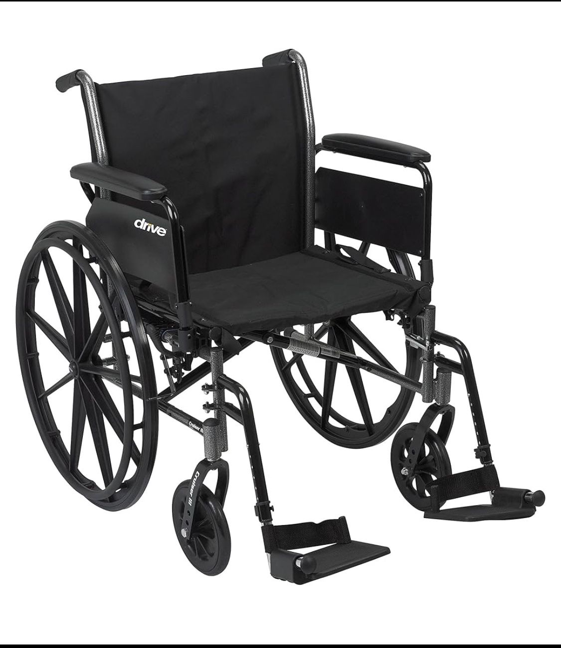 New Other Drive Medical Cruiser III 20” Light Weight Wheelchair With Flip Back Removable Full Arms & Swing Away Footrests, Black
