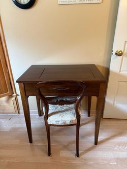 Wooden Sewing Machine Cabinet & Matching Chair Set