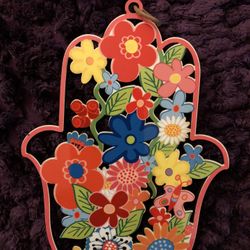 Hanging Hamsa Wood Vivid Colors W Flowers Judaic