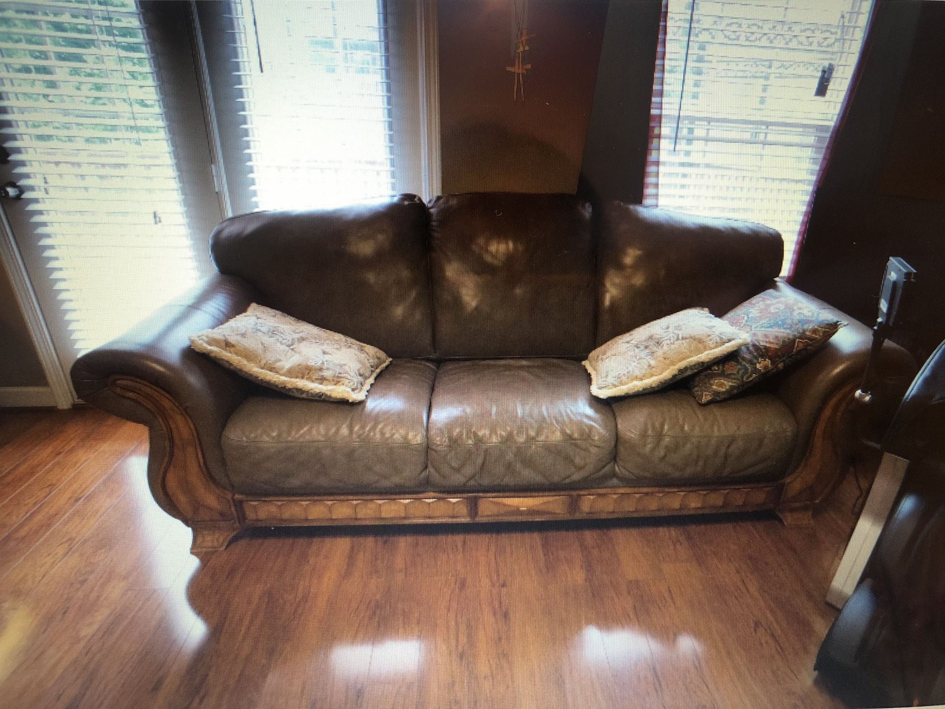 Leather couch with love seat