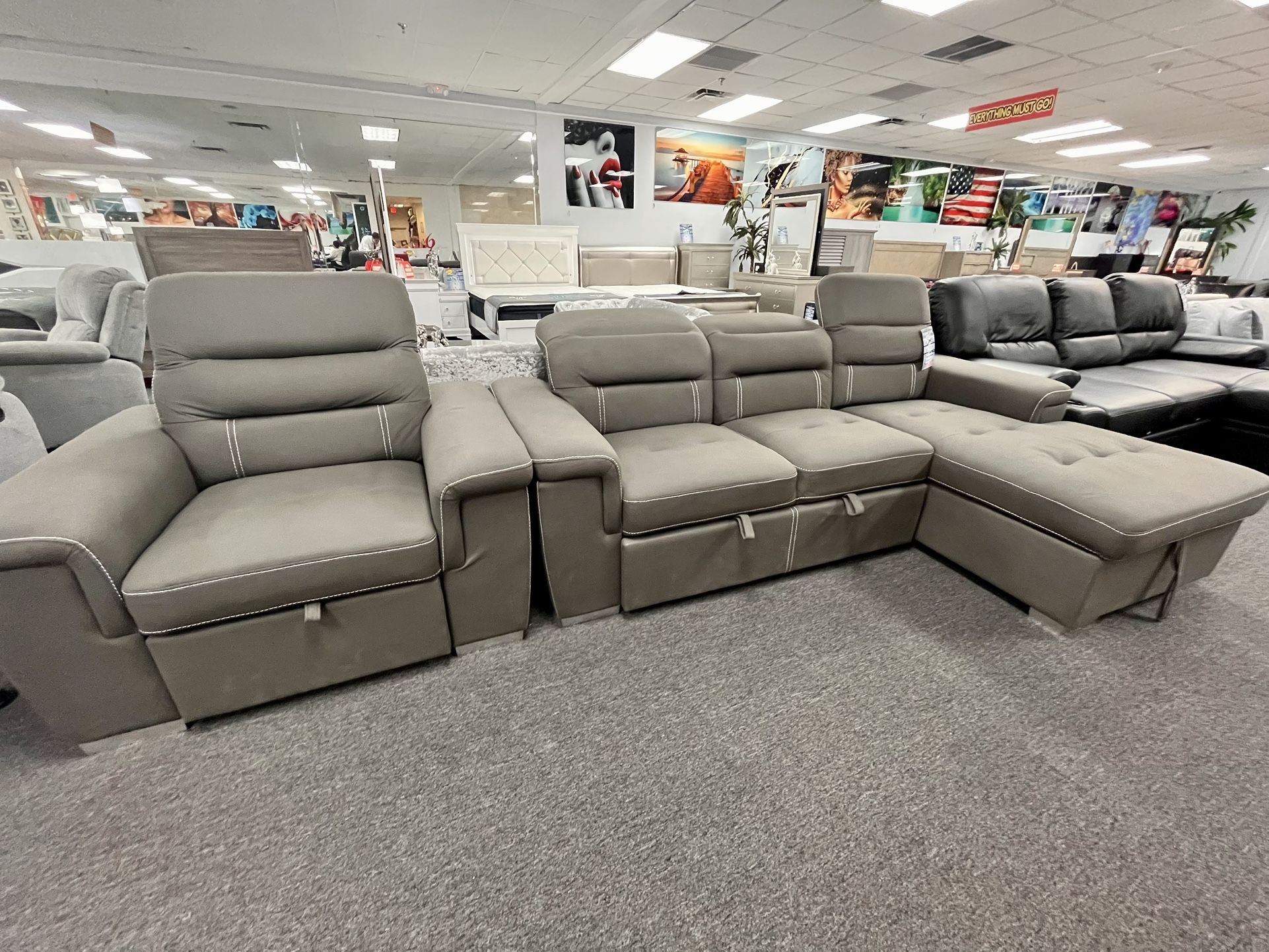 SLEEPER SECTIONAL w/STORAGE CHAISE IN LIQUIDATION NOW !!
