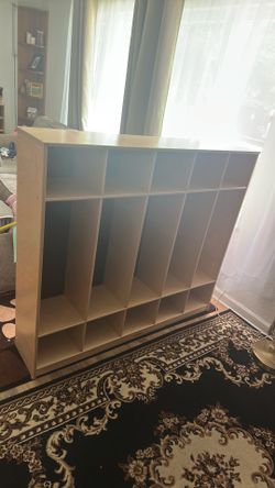 Wooden shoe shelf, with hooks for jackets, daycare cubbies, for kids.