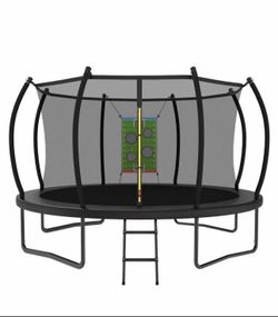 Trampoline Outdoor 14FT 12FT 10FT 8FT with Safety Enclosure Net, Recreational Trampoline for Kids and Adults, Anti-Rust, ASTM Approved, Black
