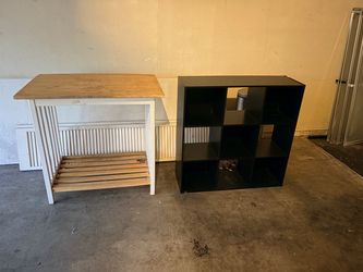 Kitchen Island Table and Black Cube Shelf
