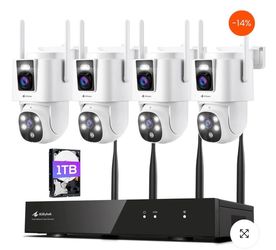 Dual Lens 2K Wireless Security Camera System, 4pcs 2K Outdoor Camera With 2.4/5GHz WiFi, 16CH Wi-Fi 6 NVR With 1TB HDD