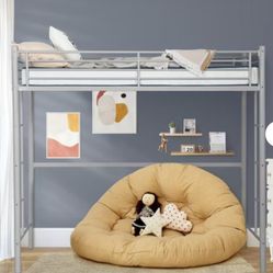 Twin Metal Loft Bed Frame With 2 Ladders