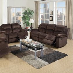 Brand New Brown Linen Manual Reclining Sofa + Loveseat 2PCs Set