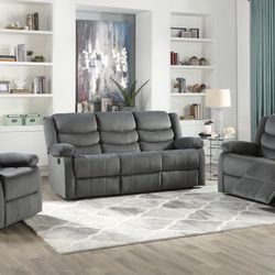 Brand New 3PC Gray Reclining LIVRM Set! As Low As $55 Down With Acima!