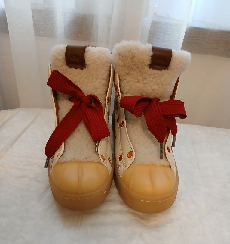 Coach High Top Hiker Boots In Cherry Print Excellent Condition Size 6.5B