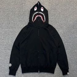 Authentic Bape black single hood shark hoodie