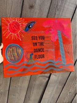 16x20” black light abstract surrealist mixed media painting