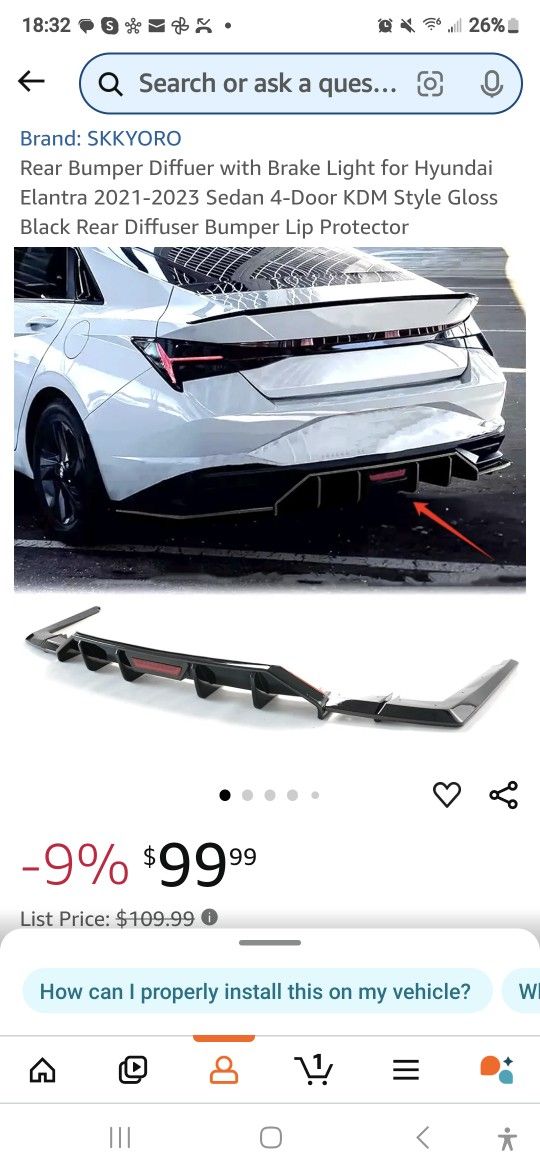 Brand New Hyundai Elantra Rear Diffuser.