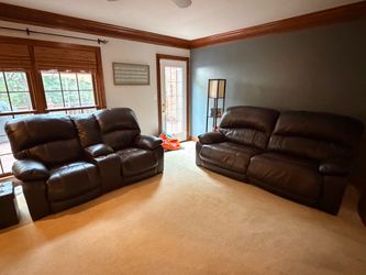 Dark Brown Leather Reclining Sofa Set