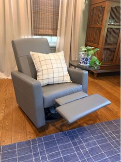 Gray Upholstered Glider - Recline and Swivel with Built-in Footrest