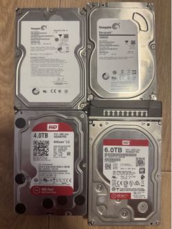 Lot of 3Tested SATA 3.5” Hard Drives WD Red 4TB Seagate 1TB x2