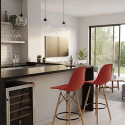 Set of 2 Modern Red Bar Stools