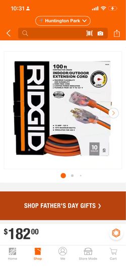 RIDGID 100 ft 10 Gauge Contractor Grade Extension Cord