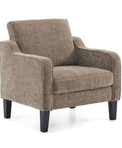 VINGLI Accent Chair, Chenille Upholstered Armchair, 380 LBS, Living Room Light Brown Mid-Century Reading Chair, Comfy Bedroom Chair for Small Spaces,