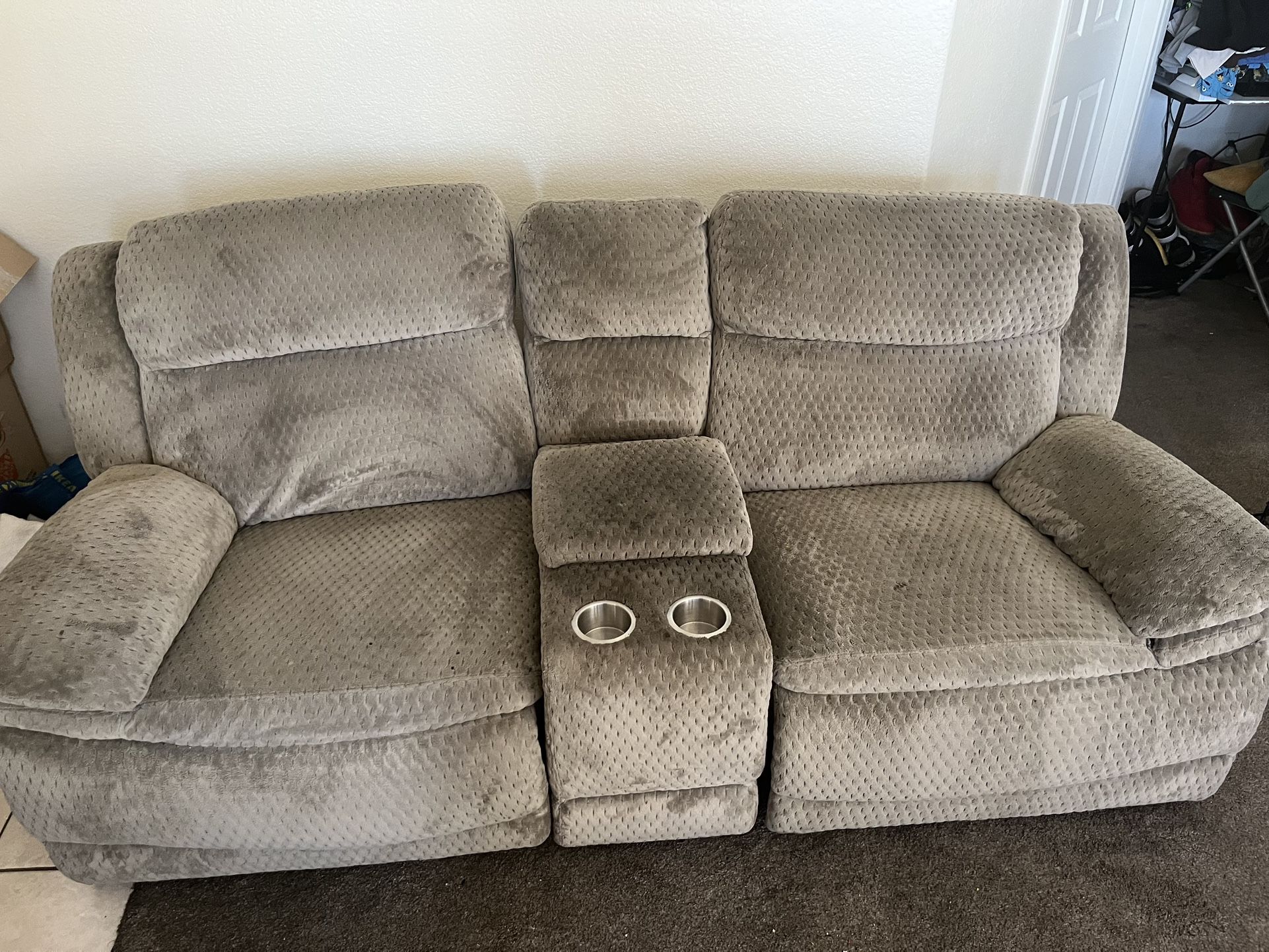 Gray Plush Theater Reclining Rocking love Sofa