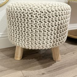 Cream 16 Inch Round Knitted Boho Style Decor Stool Chair