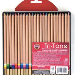 Koh-I-Noor Tri-Tone Multi-Colored Pencil Set, 24 Pack
