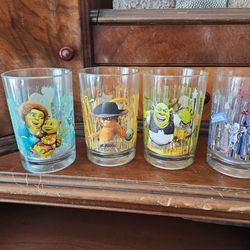 McDonalds Shrek Glasses ~ Set of 4 ~ All Different ~ 14 oz