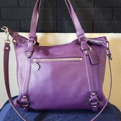NEW! Authentic COACH TOTE Alexandra Convertible Pebble Leather In Purple