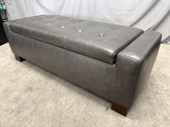 Distressed Stone Grey Tufted Storage Bench