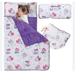 E1F1NN DOT Toddler Nap Mat with Detachable Pillow & Blanket - Soft Plush mermaid  Kids Sleeping Bag for Daycare, Preschool & Travel - Portable Roll-Up