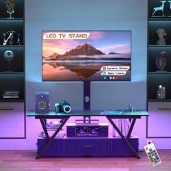 Swivel TV Stand with Mount and Power Outlet, Entirement Center, Black TV Console Table