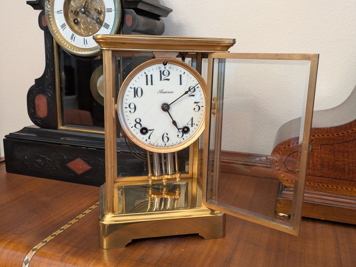 Clock - Ansonia Crystal Regulator Clock, Circa 1900, Restored / Running