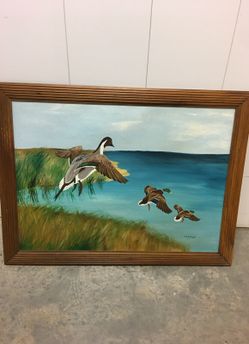 Art hanging, 3 birds in flight on canvas, Signed by Artist