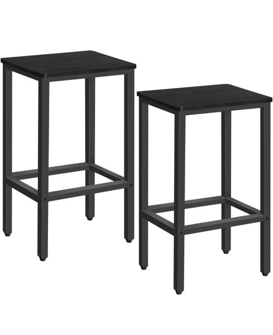 Bar Stools, Set of 2 Bar Chairs with Footrest, 2-Piece Dining Stools, 25.8-Inch Height, Rectangular Industrial Bar Stools, Strong Metal Frame, for Din