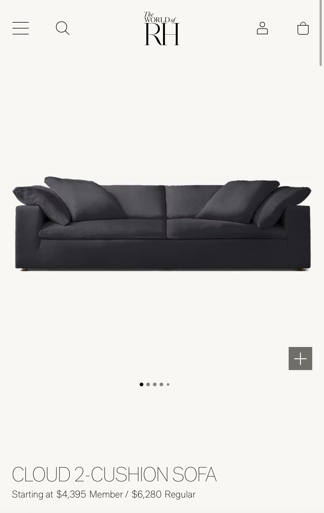 Restoration hardware Black Cloud Couch Sofa