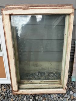 3 Beautiful Vintage Wooden Window Frames with intact glass