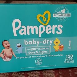 NEW. PAMPERS Baby Dry Diapers. Size 1. 120 Count