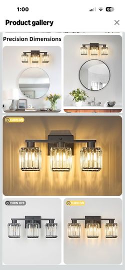 Brand New Beveled Crystal Wall/Vanity Light Matte Black Finish