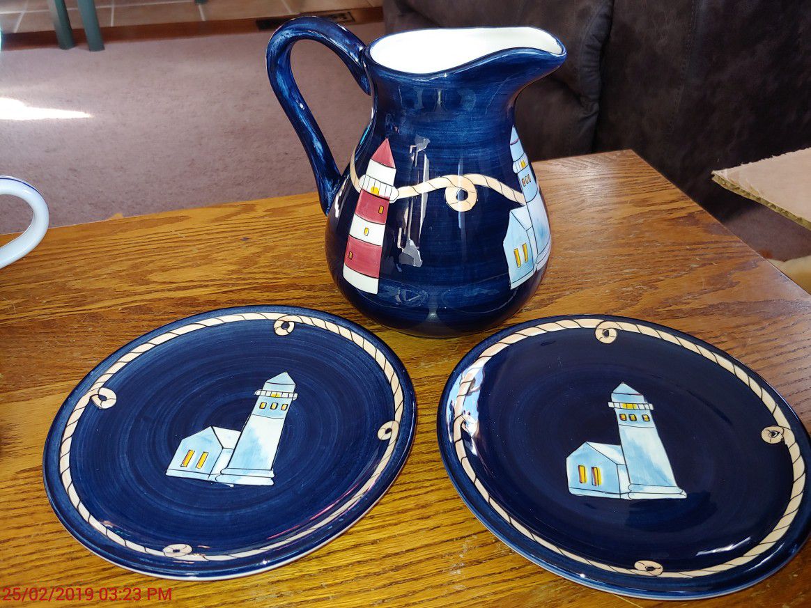 Decorative pitcher and plates