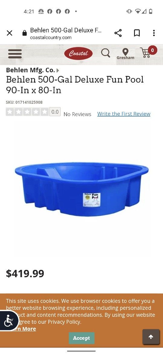 Behlen 500 Gallon Deluxe Fun Pool With Slide 90x80