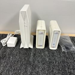 2 Arris SURFBoard Cable Modems and 1 Belkin RT3200 WiFi 6 Router all working