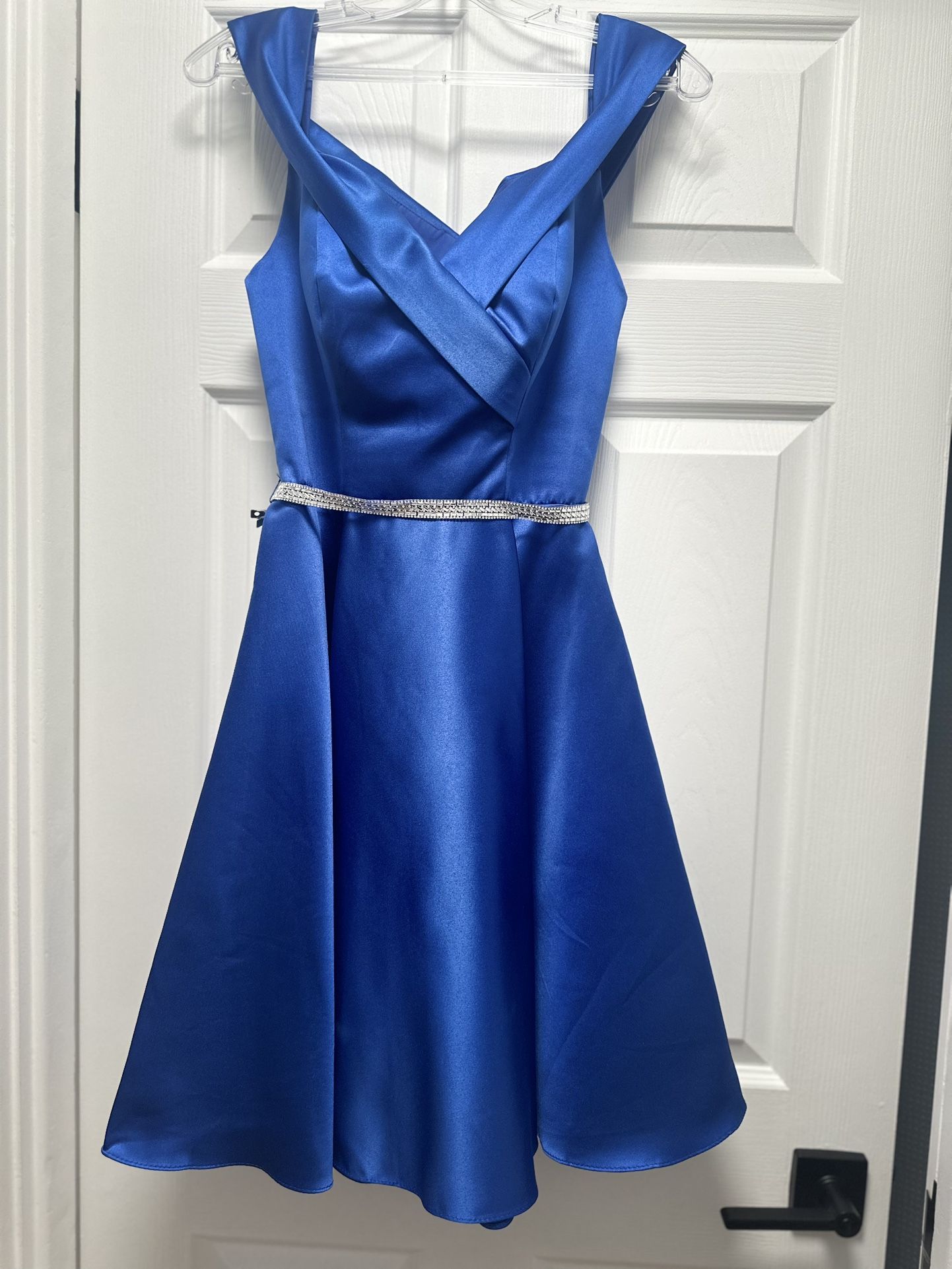 Silk Royal Blue Dress With Rhinestone - Small