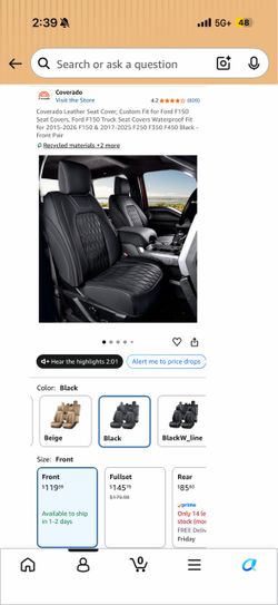 Coverado Custom Front Seat Covers for Ford F-150 / F-250 / F-350 / F-450 β Brand New in Box