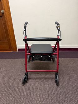Red 4-Wheel Rollator Walker with Seat