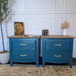 Refinished Teal Nightstands / End Tables | Modern Coastal | Gold Hardware | Delivery